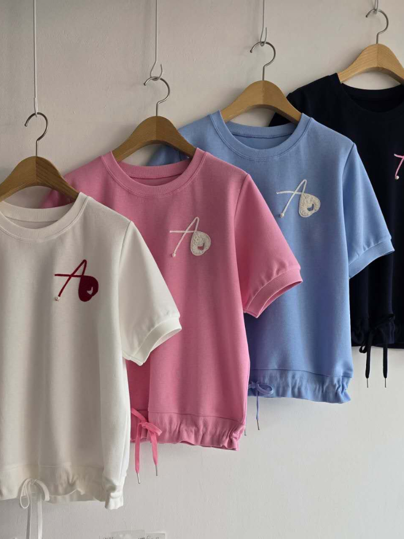 愛心抽繩短袖上衣｜顯瘦收腰設計棉T