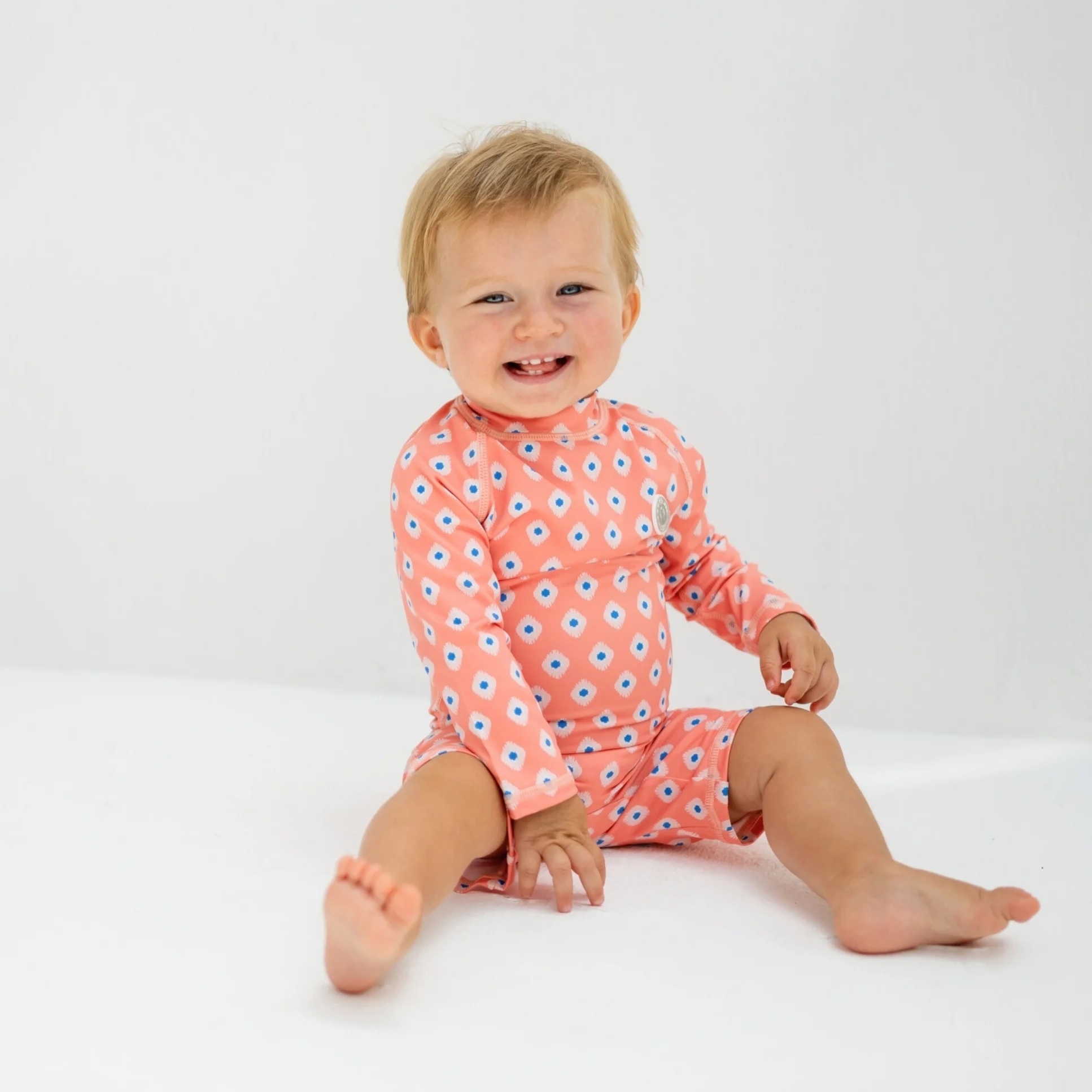 〖 Badawii 〗粉橘菱格baby防曬連身泳衣