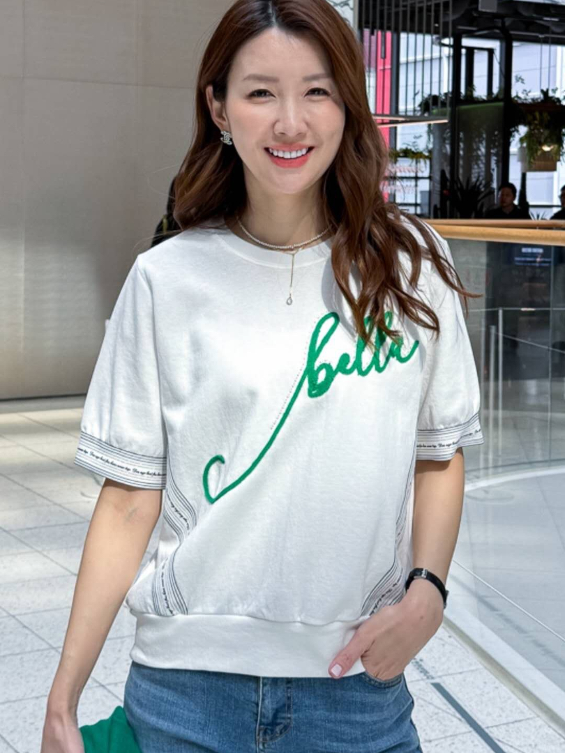 bella刺繡拼接設計棉T｜氣質百搭短袖上衣