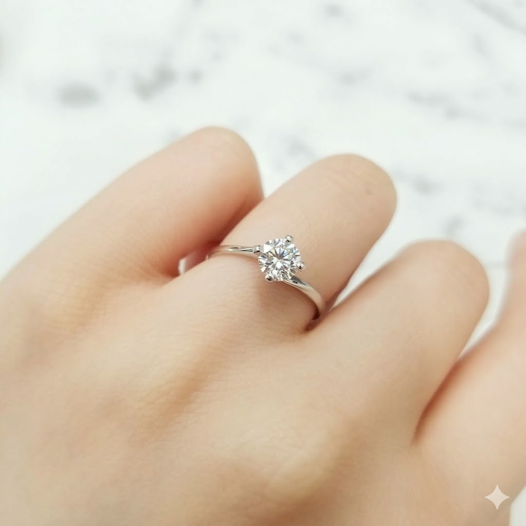 全新18K白金 【單粒55份鑽石】4爪戒指