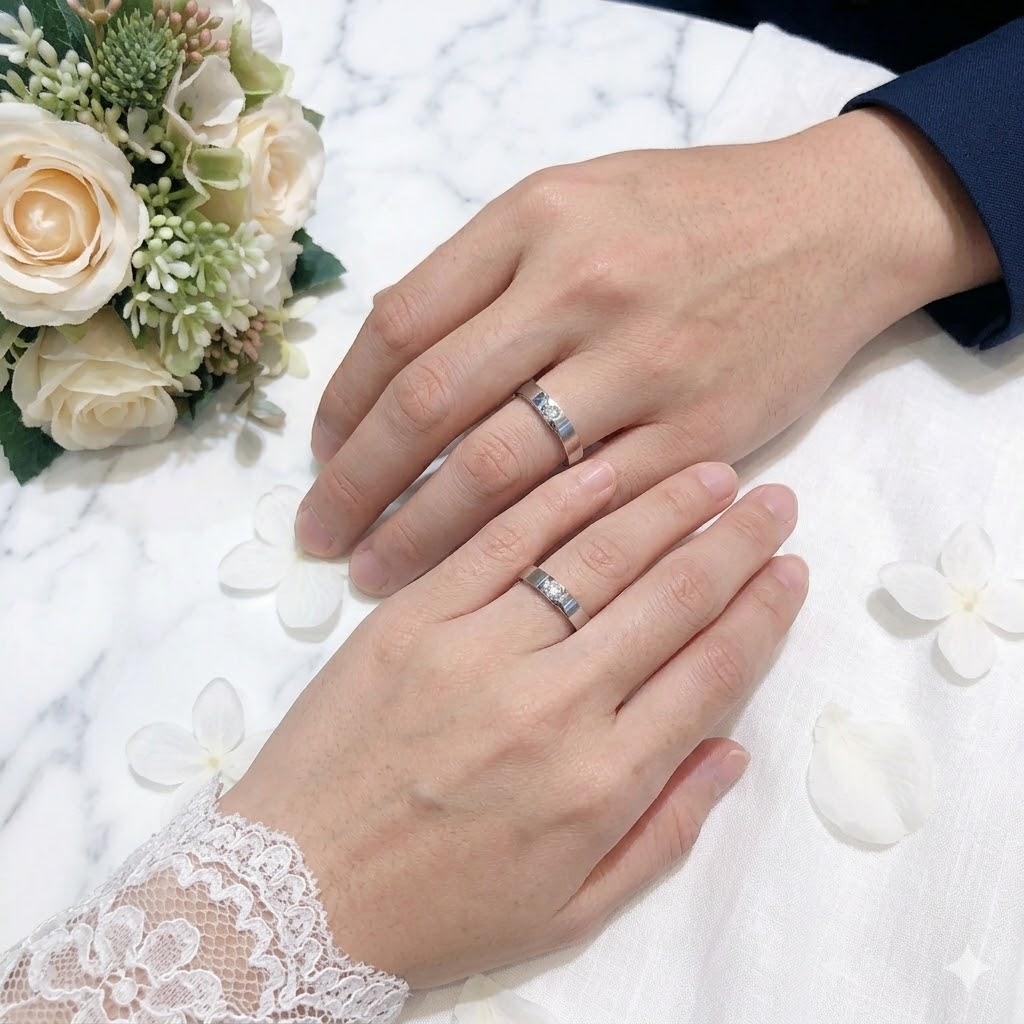 全新18K白金共7份鑽石對裝情侶戒指