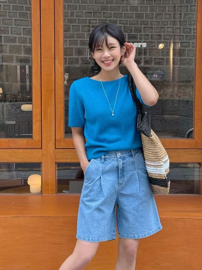 法式條紋針織上衣｜氣質柔軟短袖針織T