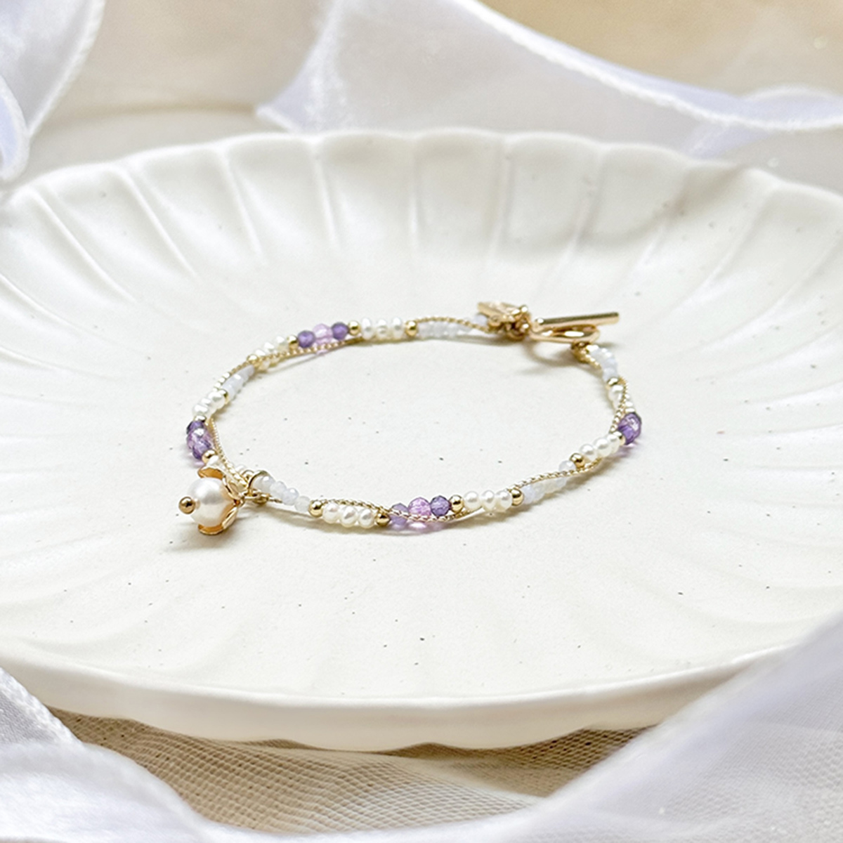 B03 / 牡羊座 • 守護花 • 星辰花 – 珍珠瑪瑙 – 手鍊