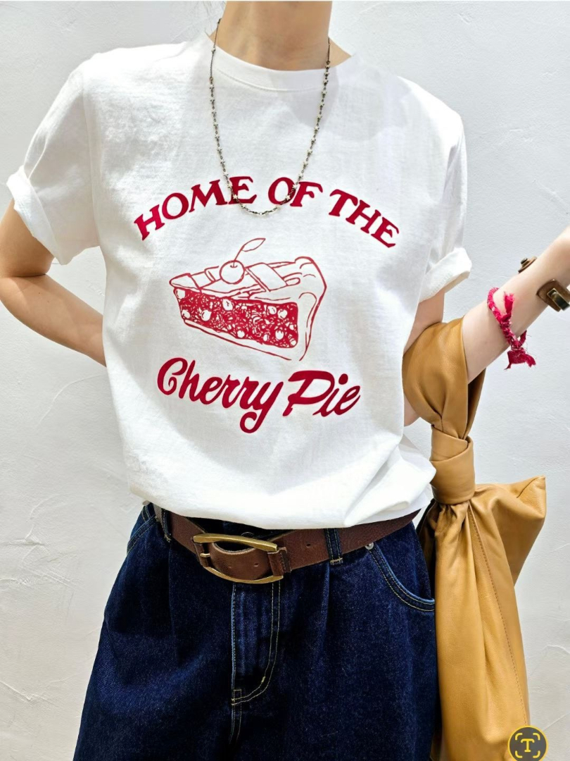 復古櫻桃派印花棉T｜美式甜酷風短袖上衣