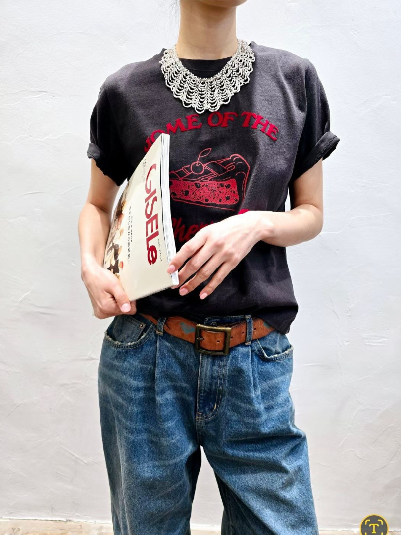 復古櫻桃派印花棉T｜美式甜酷風短袖上衣