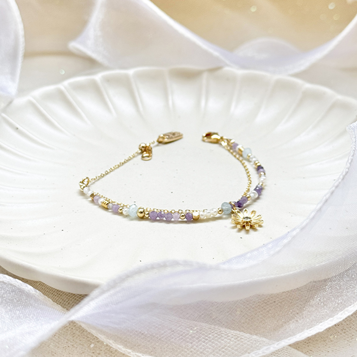 B02 / 牡羊座 • 守護花 • 翠菊 – 紫鋰雲母 – 手鍊