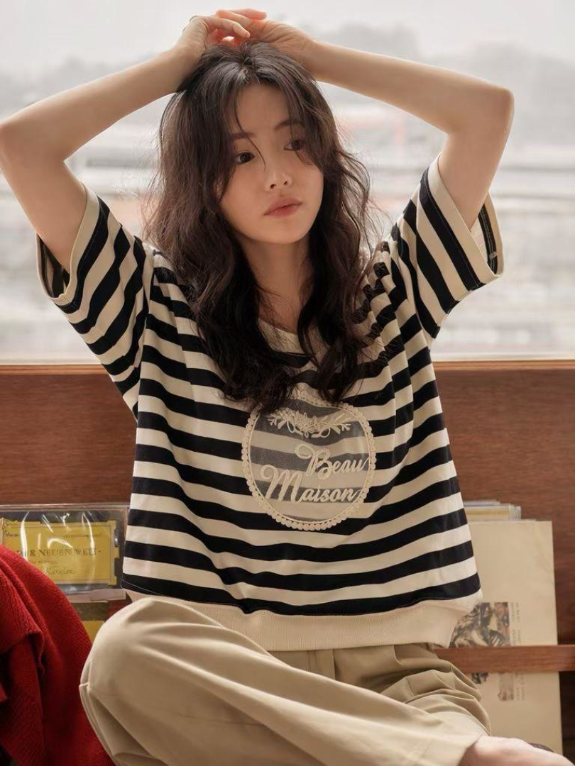 法式黑白經典條紋短袖上衣