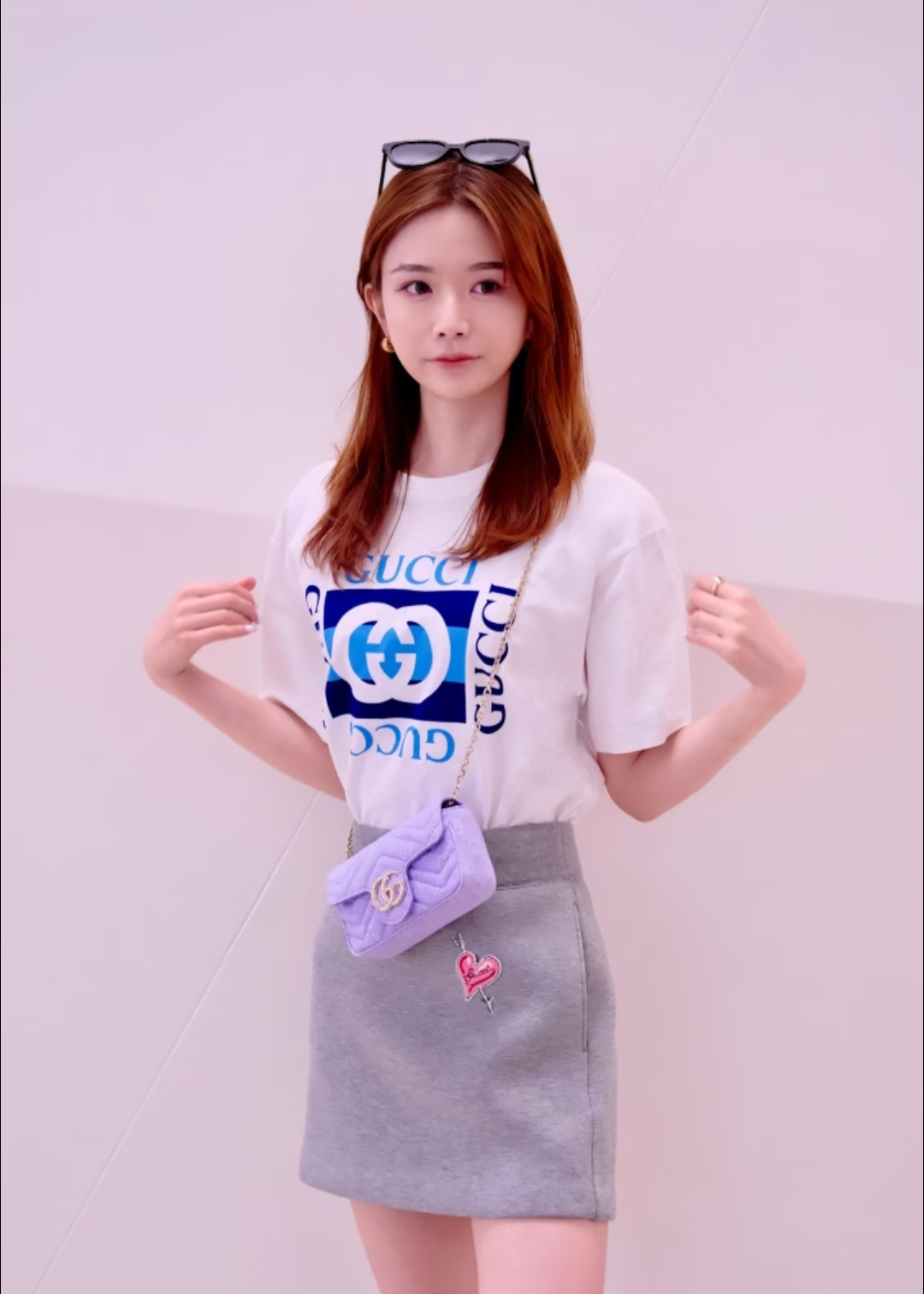 GG 白色 併 粉藍Logo 圖案  成人款