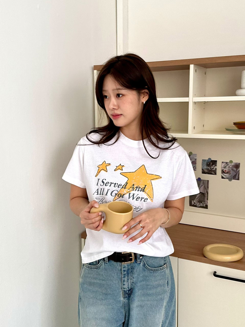 美式星星印花短袖T恤｜韓系休閒質感穿搭