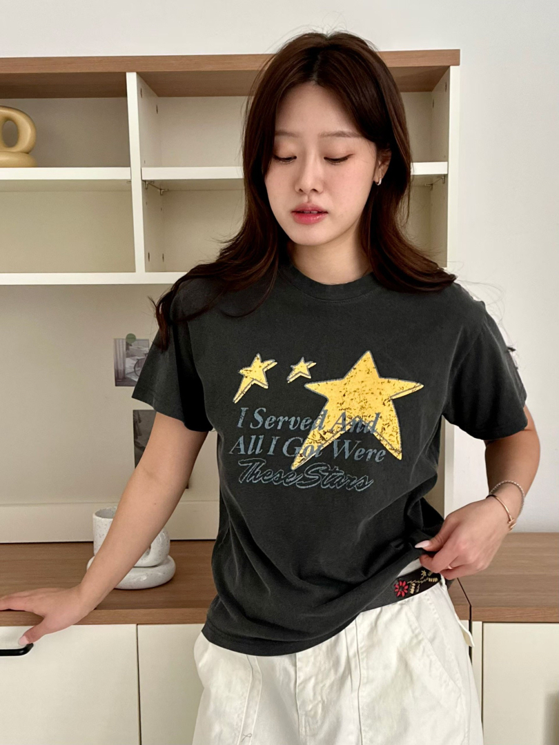 美式星星印花短袖T恤｜韓系休閒質感穿搭