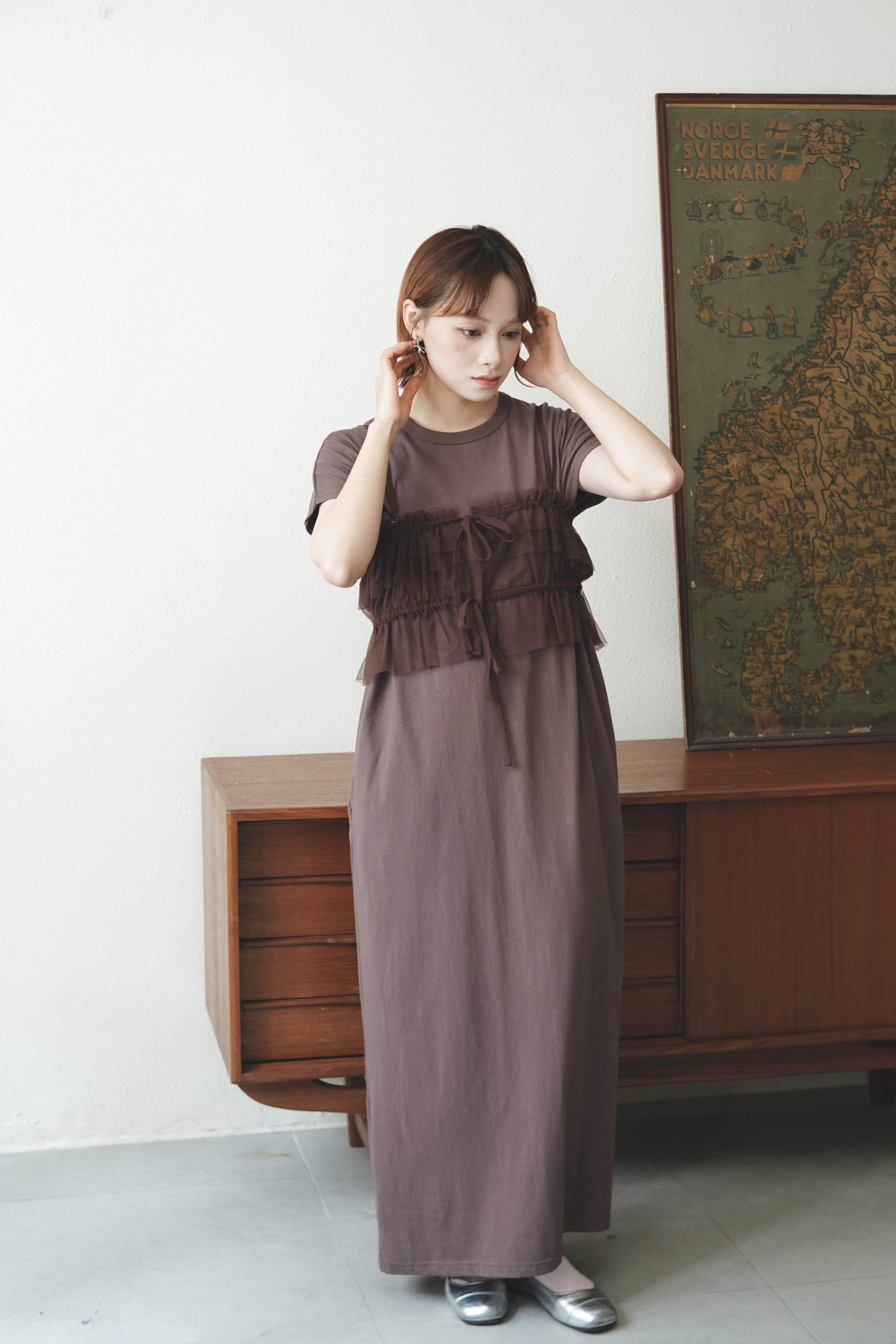 兩件套 ！吊帶紗網棉質連身裙 - OP62009