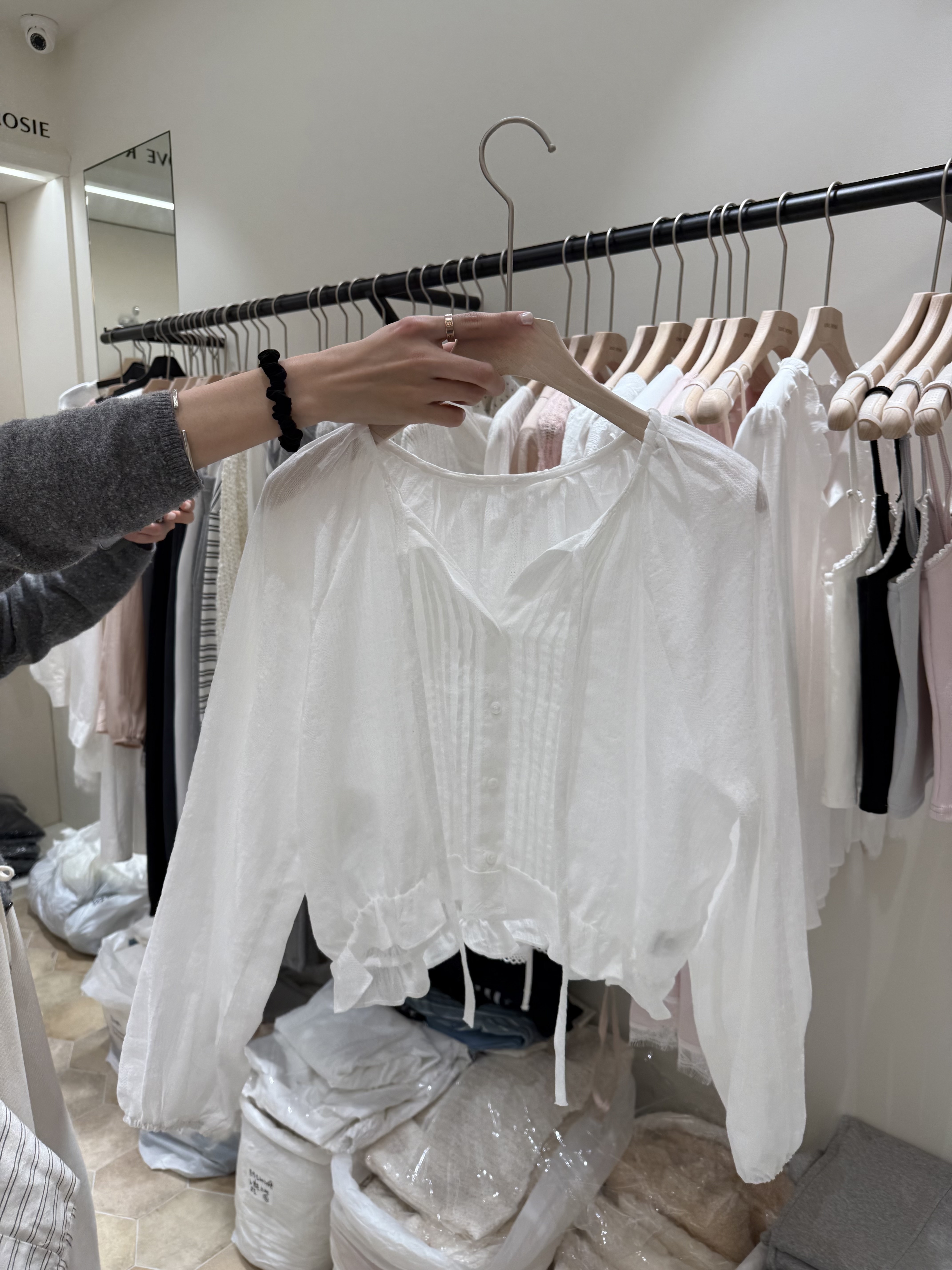 韓國連線 領口繫帶荷葉擺法式襯衫