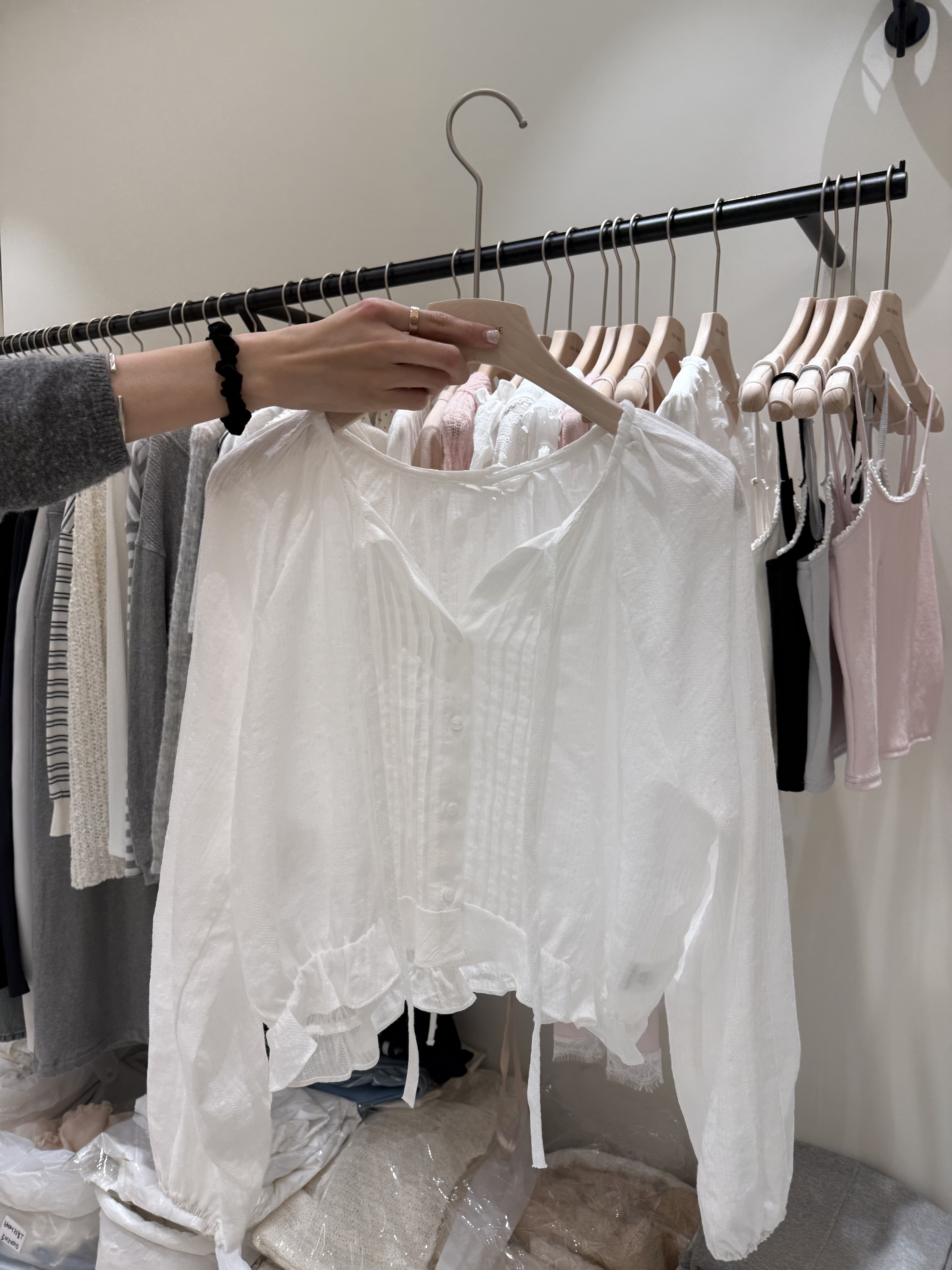 韓國連線 領口繫帶荷葉擺法式襯衫