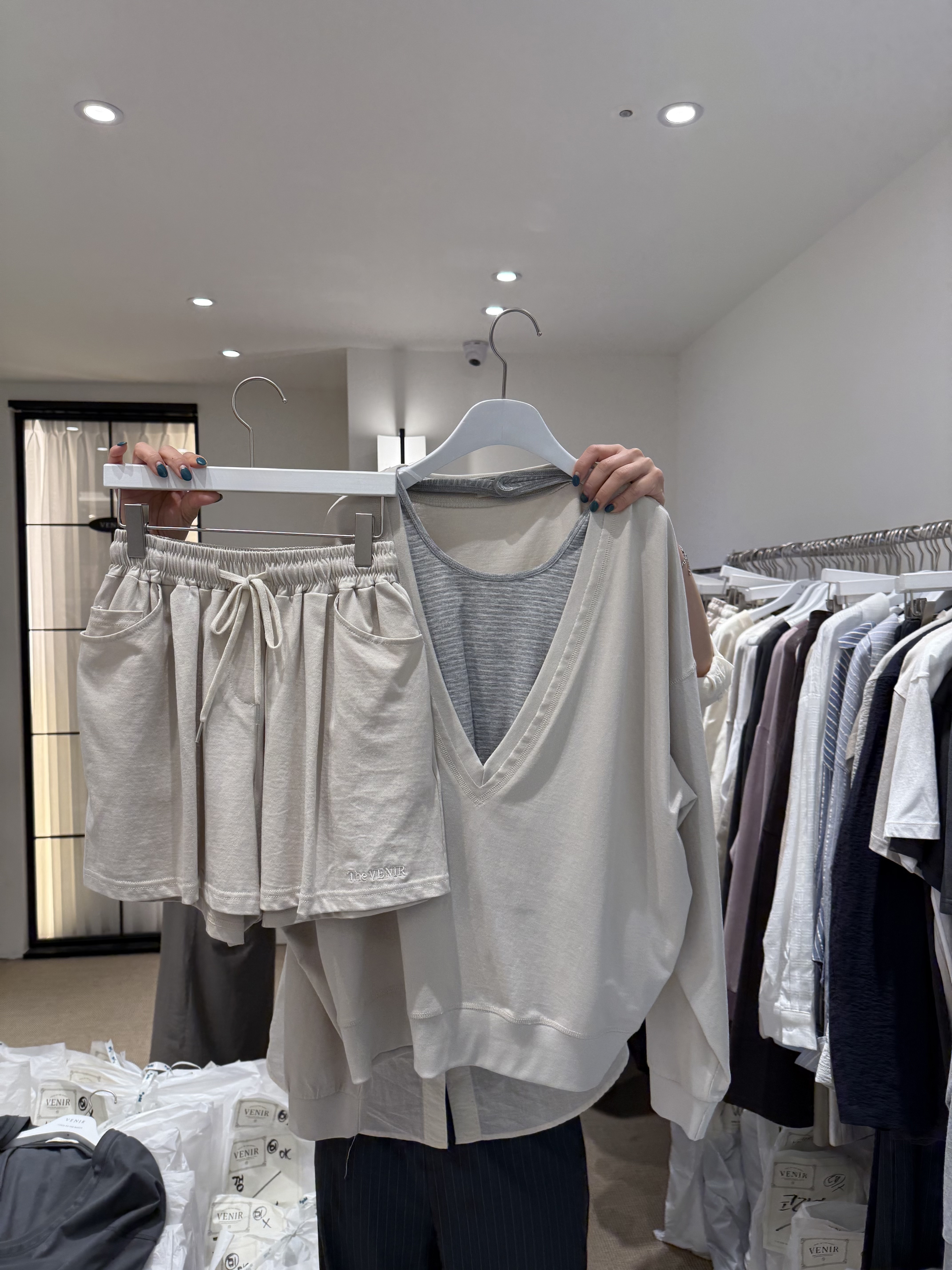 韓國連線 V領薄長袖衛衣+鬆緊腰休閒棉褲(拆賣/可成套)