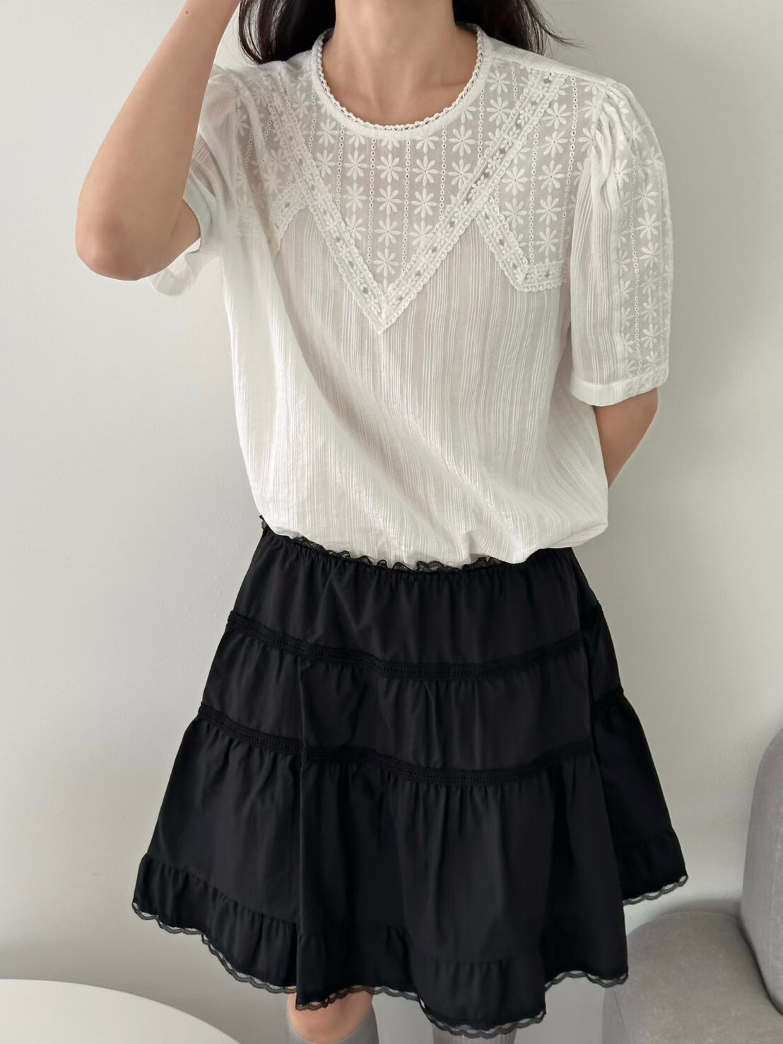 放射花棉麻襯衫