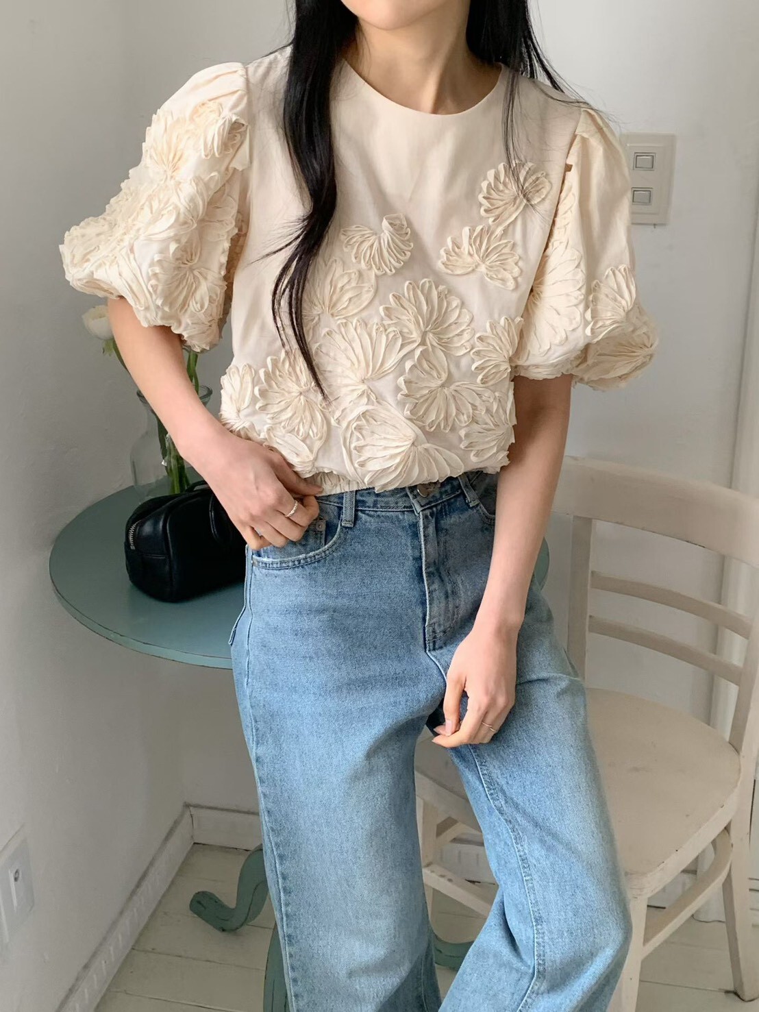 紗花公主袖縮擺襯衫