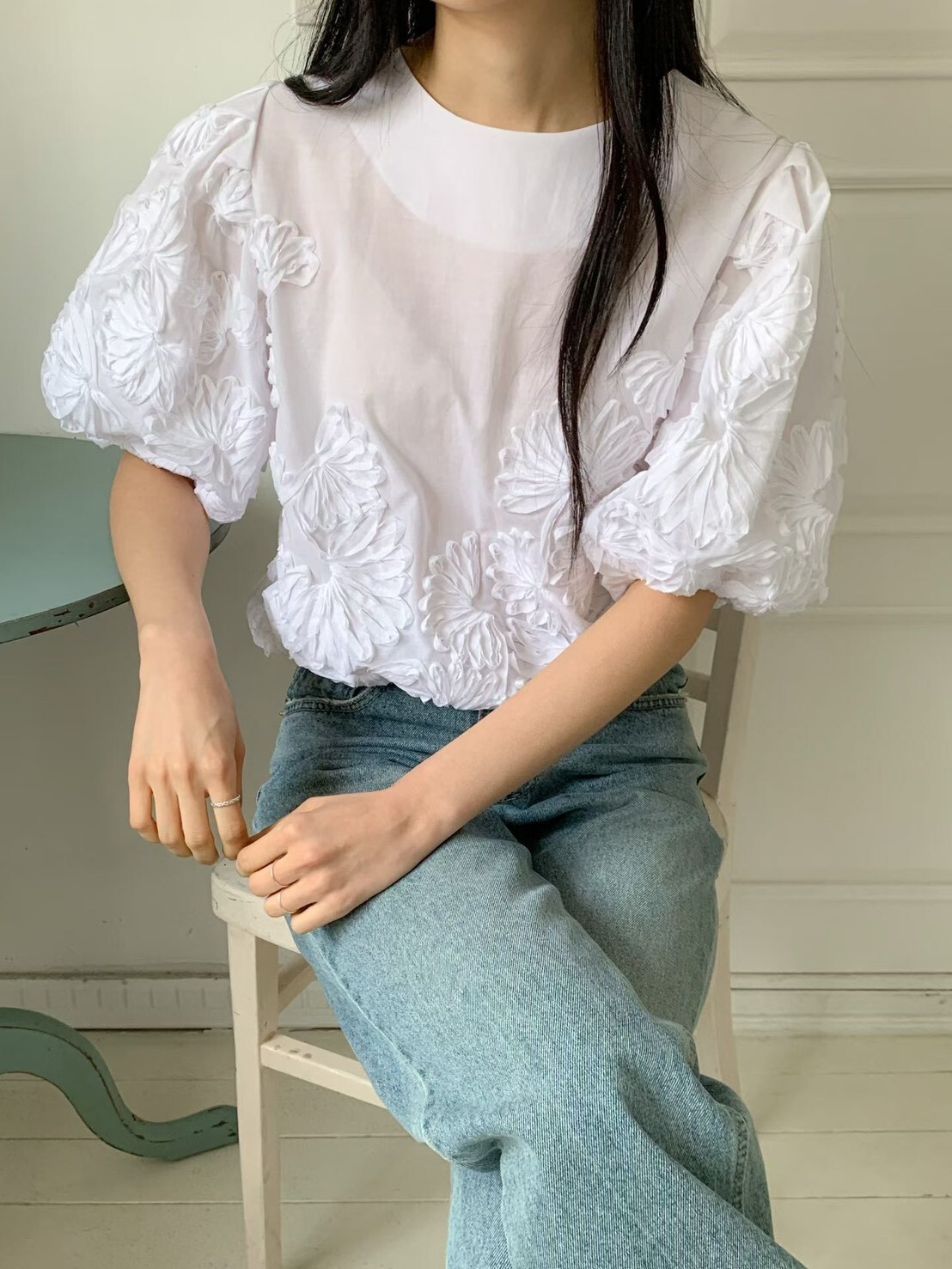 紗花公主袖縮擺襯衫