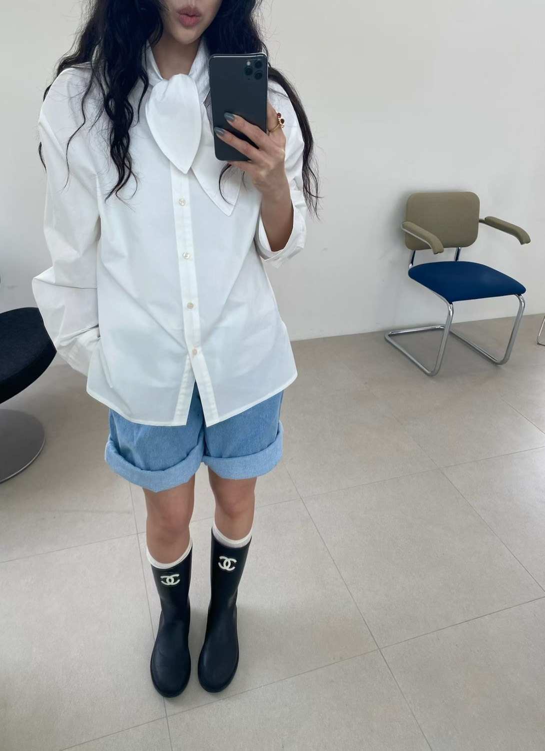 領巾休閒襯衫