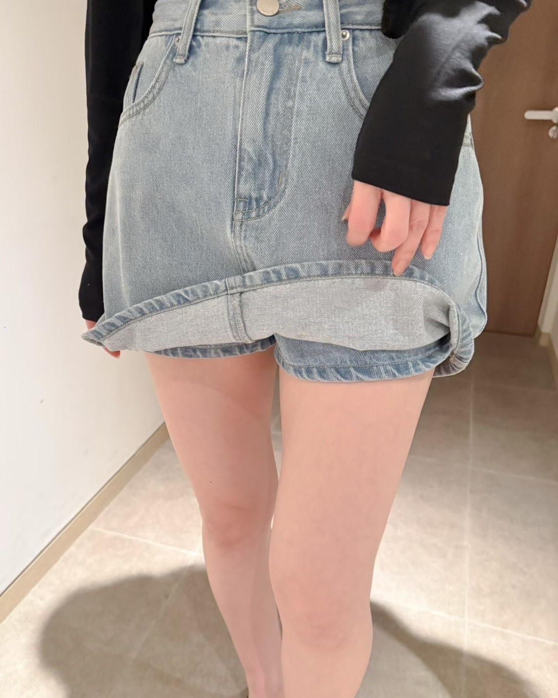 韓國連線 簡約經典淺藍牛仔褲裙