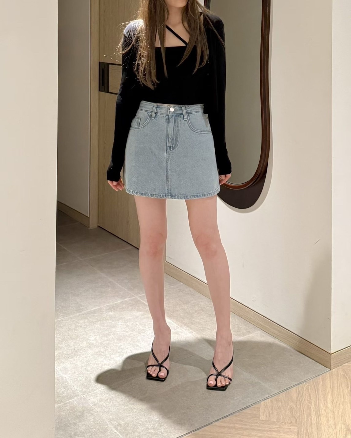 韓國連線 簡約經典淺藍牛仔褲裙