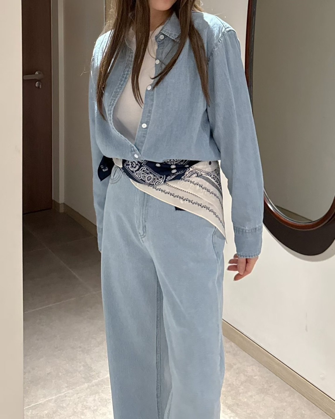 韓國連線 柔軟清爽淺藍牛仔襯衫