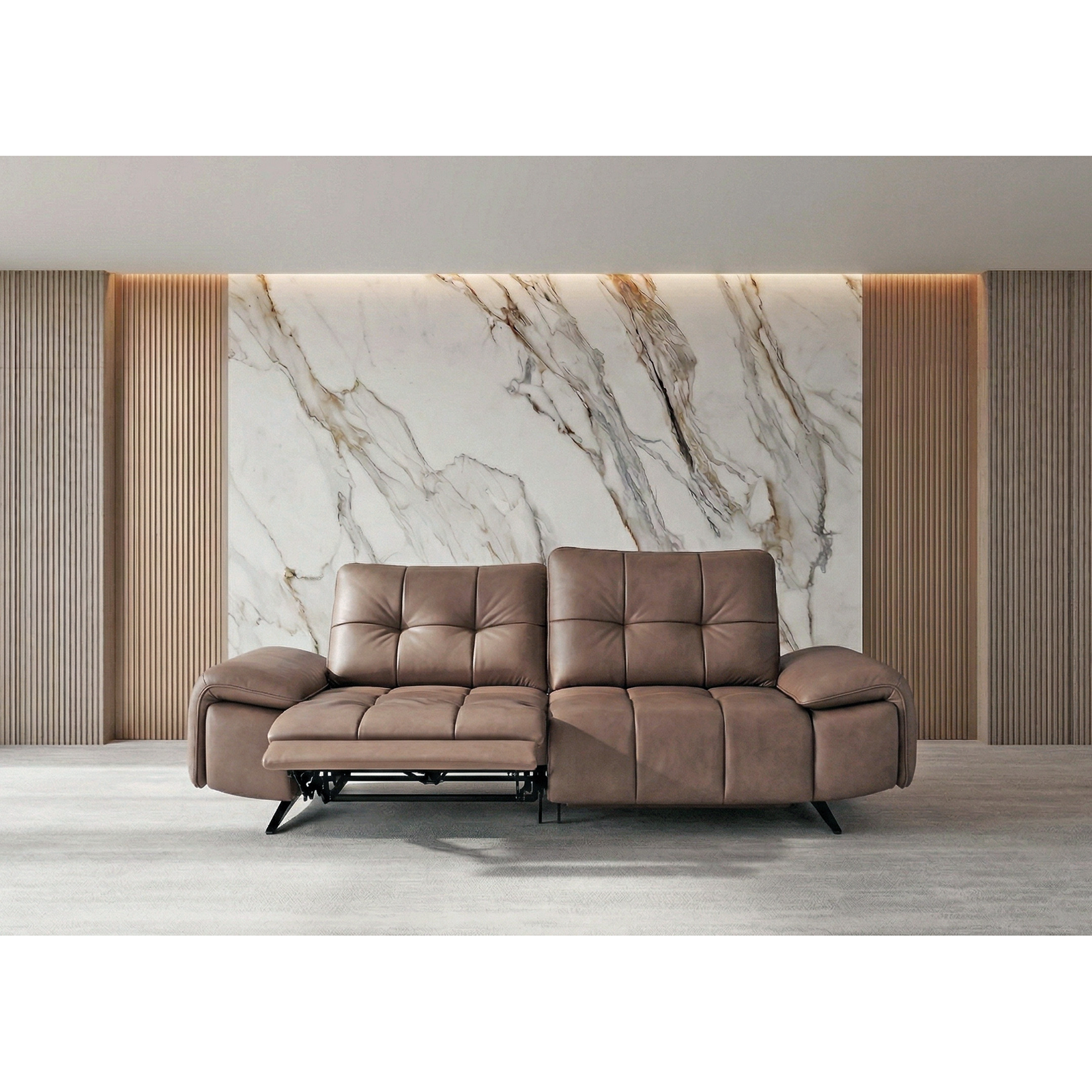 Alden 大雙人座牛皮沙發- 可可棕〔SFA5481〕