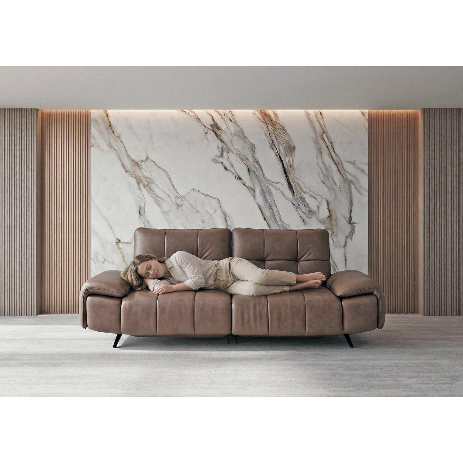 Alden 大雙人座牛皮沙發- 可可棕〔SFA5481〕