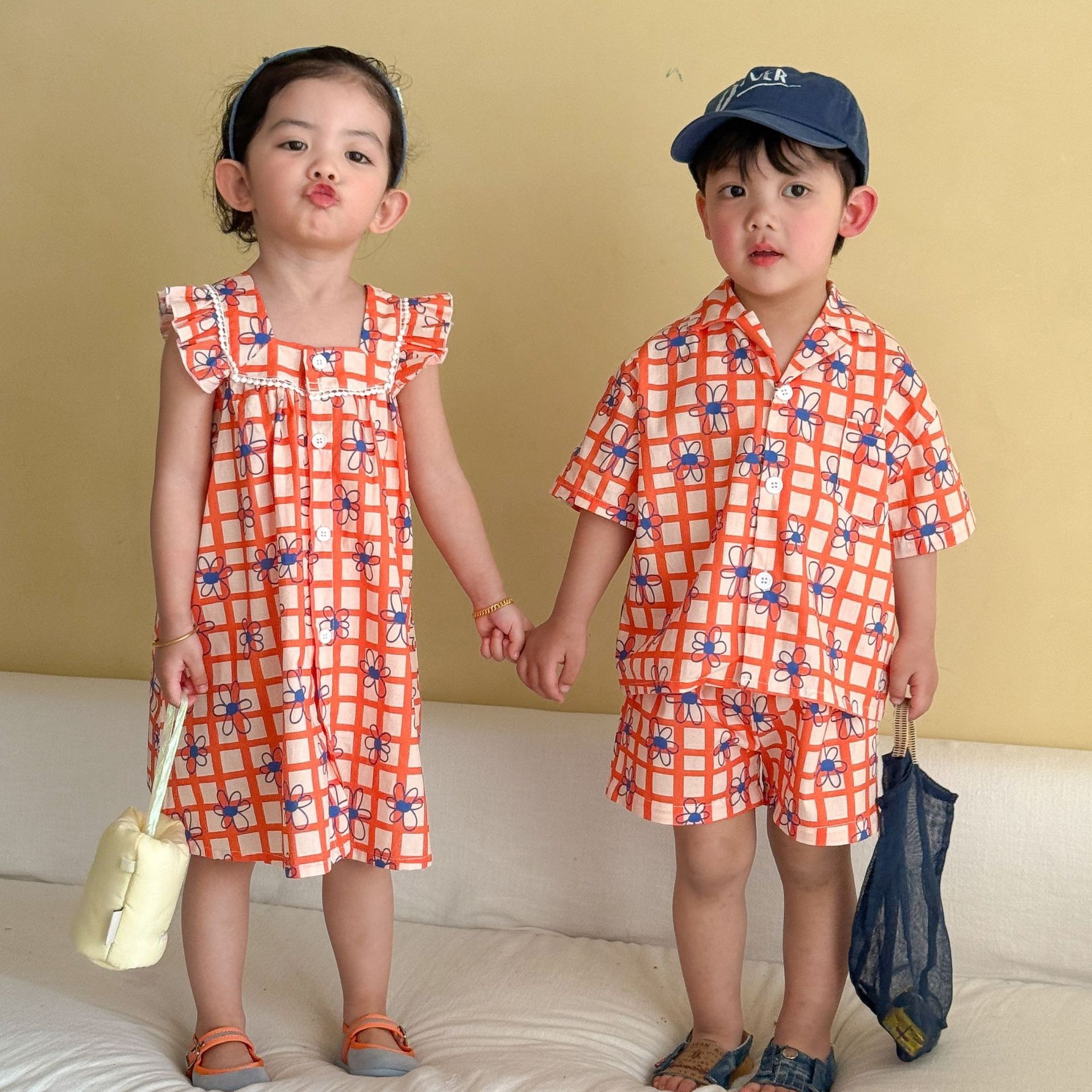 兄弟姐妹一起穿_海邊度假橘色套裝/洋裝