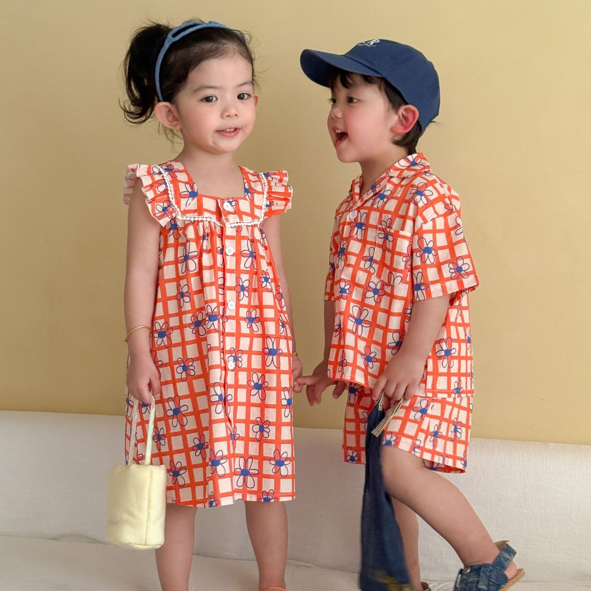 兄弟姐妹一起穿_海邊度假橘色套裝/洋裝