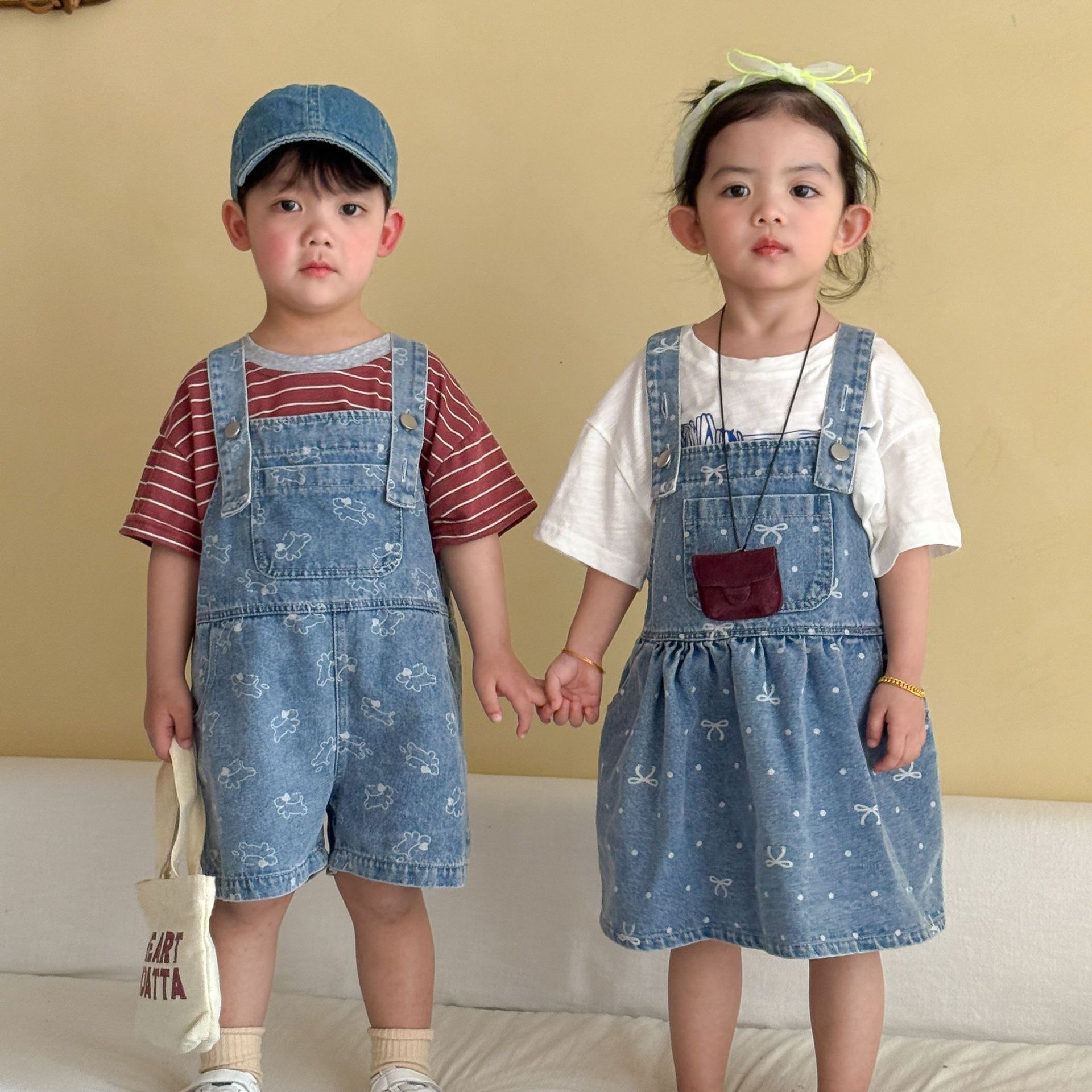 兄弟姐妹一起穿_可可愛愛牛仔吊帶褲/吊帶裙