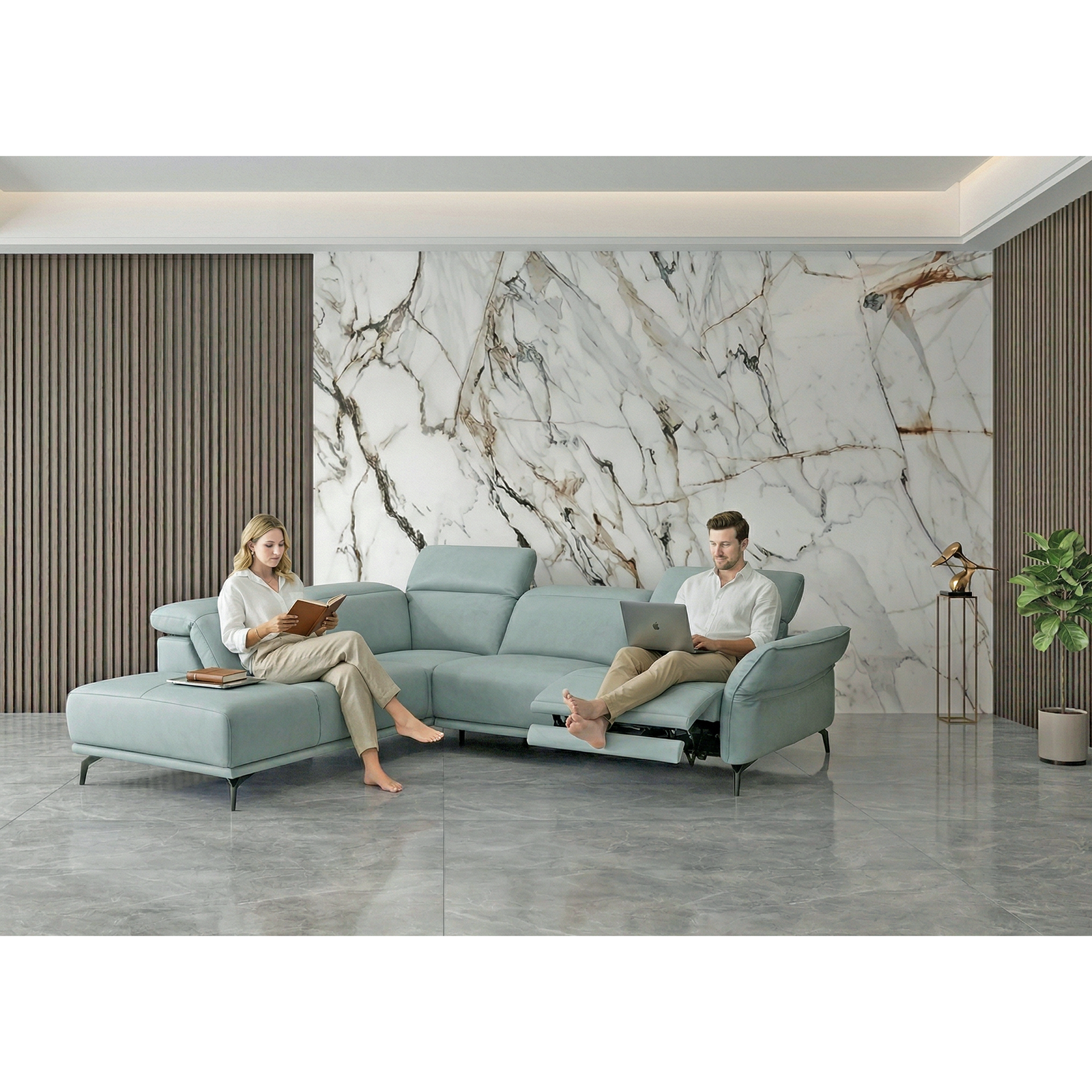 Laval  L 型電動沙發 - 薄荷藍〔SFA5251〕