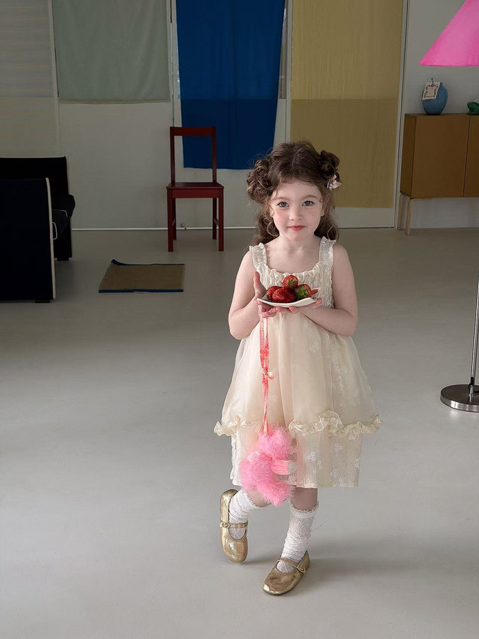 正韓夏aiai 復古香檳花朵洋裝