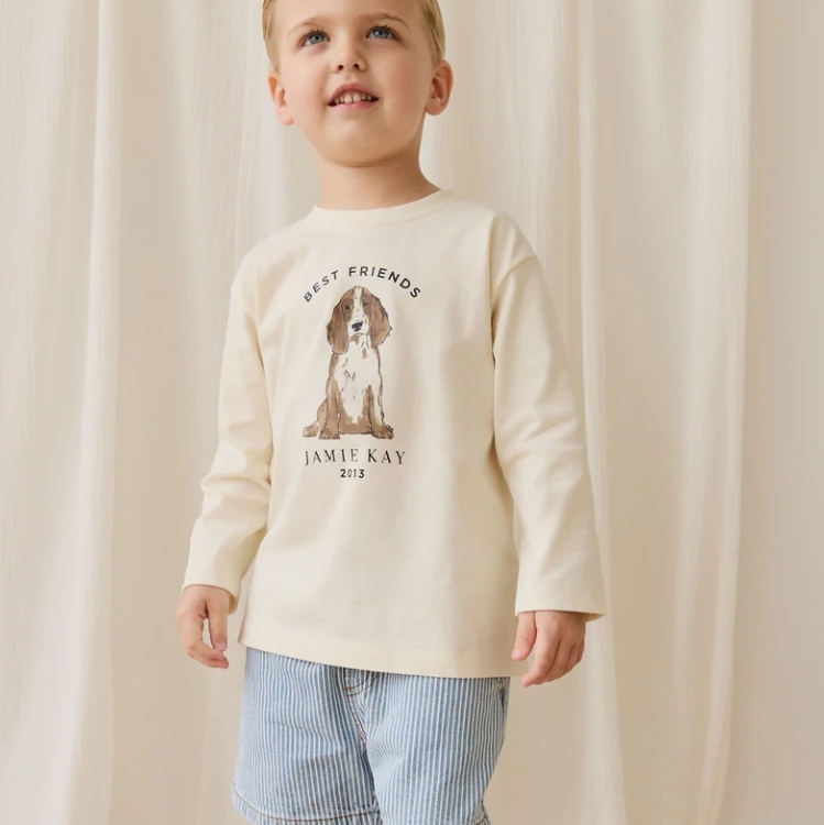 （預購）JAMIEKAY 長耳狗長袖上衣 Marshall Long Sleeve Top - Parchment Best Friends