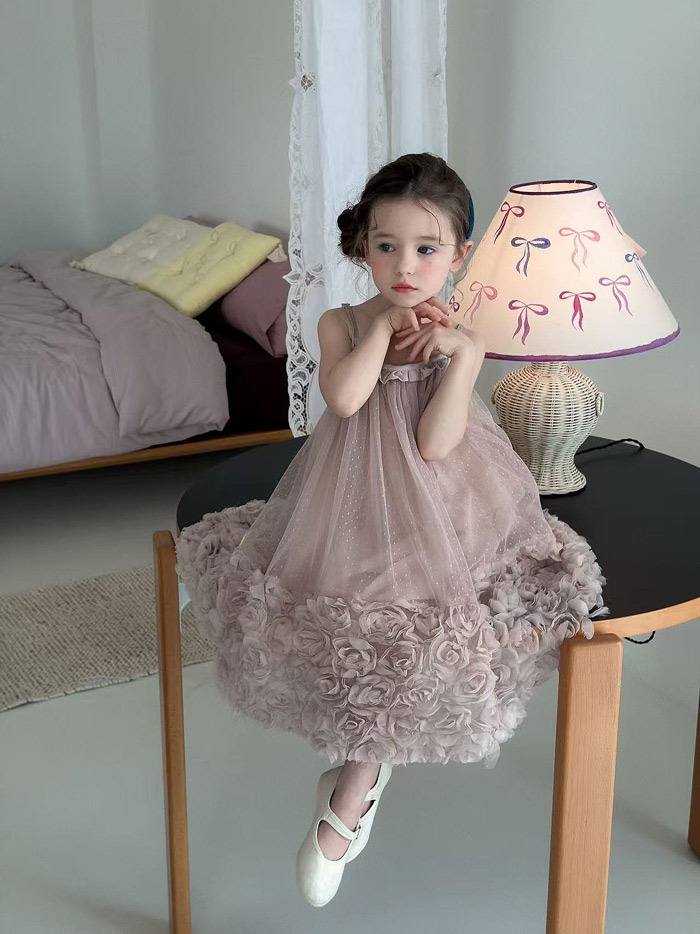 正韓夏aiai 高雅粉色玫瑰洋裝