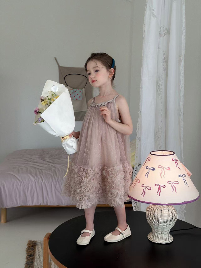 正韓夏aiai 高雅粉色玫瑰洋裝