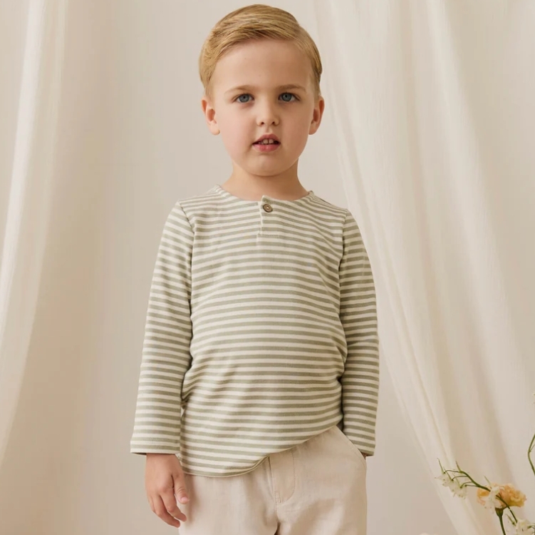 （預購）JAMIEKAY 條紋單釦長袖上衣 Pima Cotton Shae Top - Narrow Stripe Lichen / Cloud