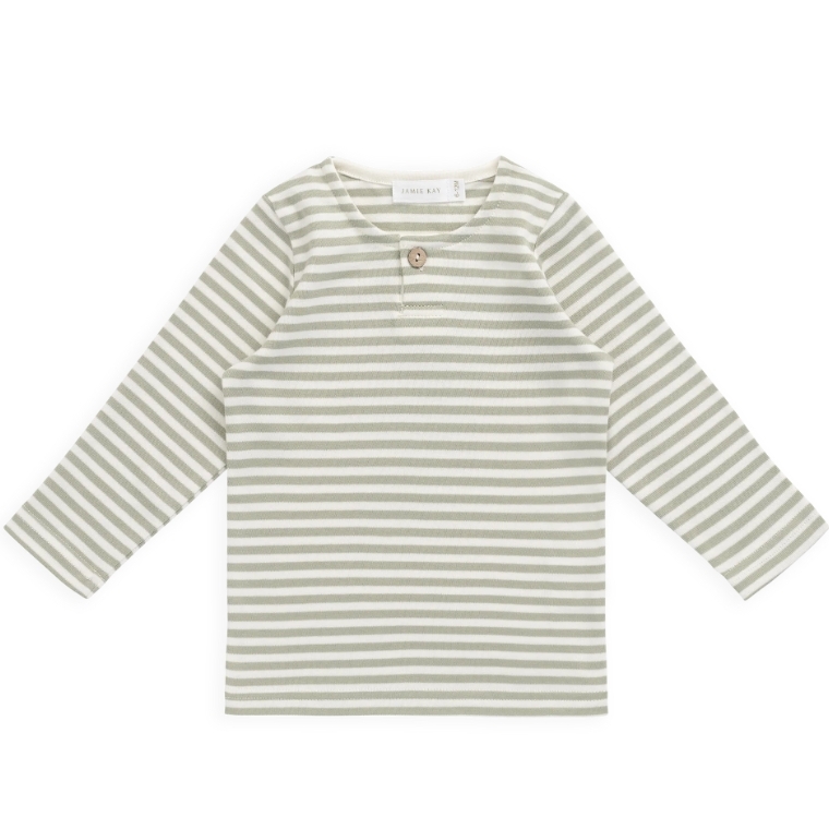 （預購）JAMIEKAY 條紋單釦長袖上衣 Pima Cotton Shae Top - Narrow Stripe Lichen / Cloud
