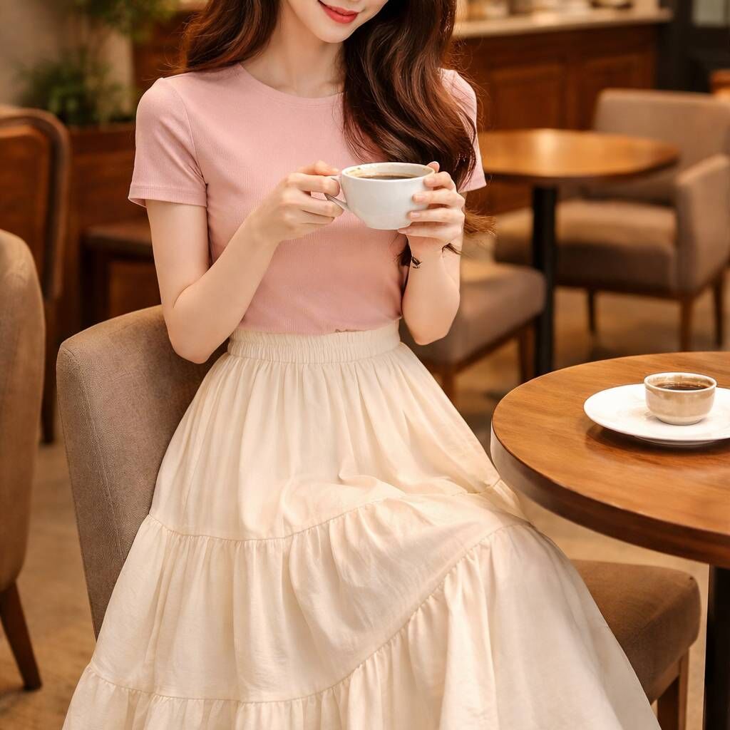 A6029-腰鬆緊素色長裙