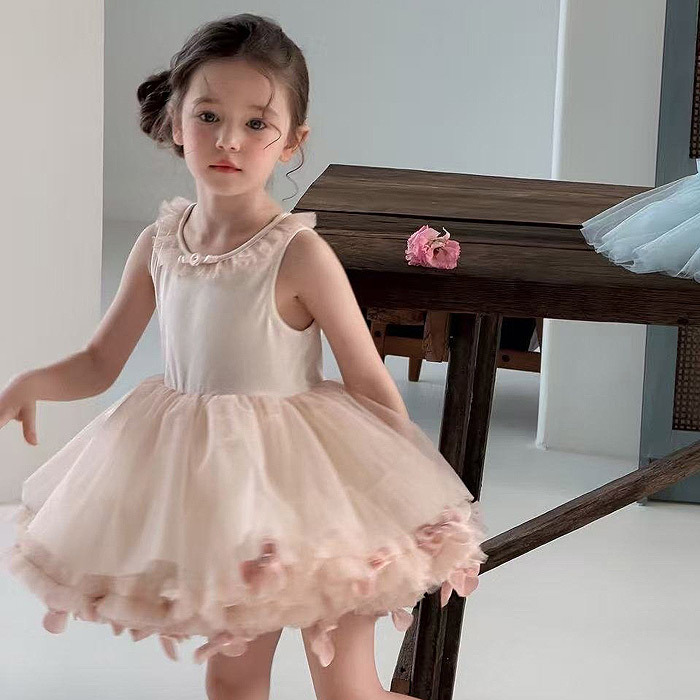 正韓夏aiai 粉色花瓣澎澎洋裝