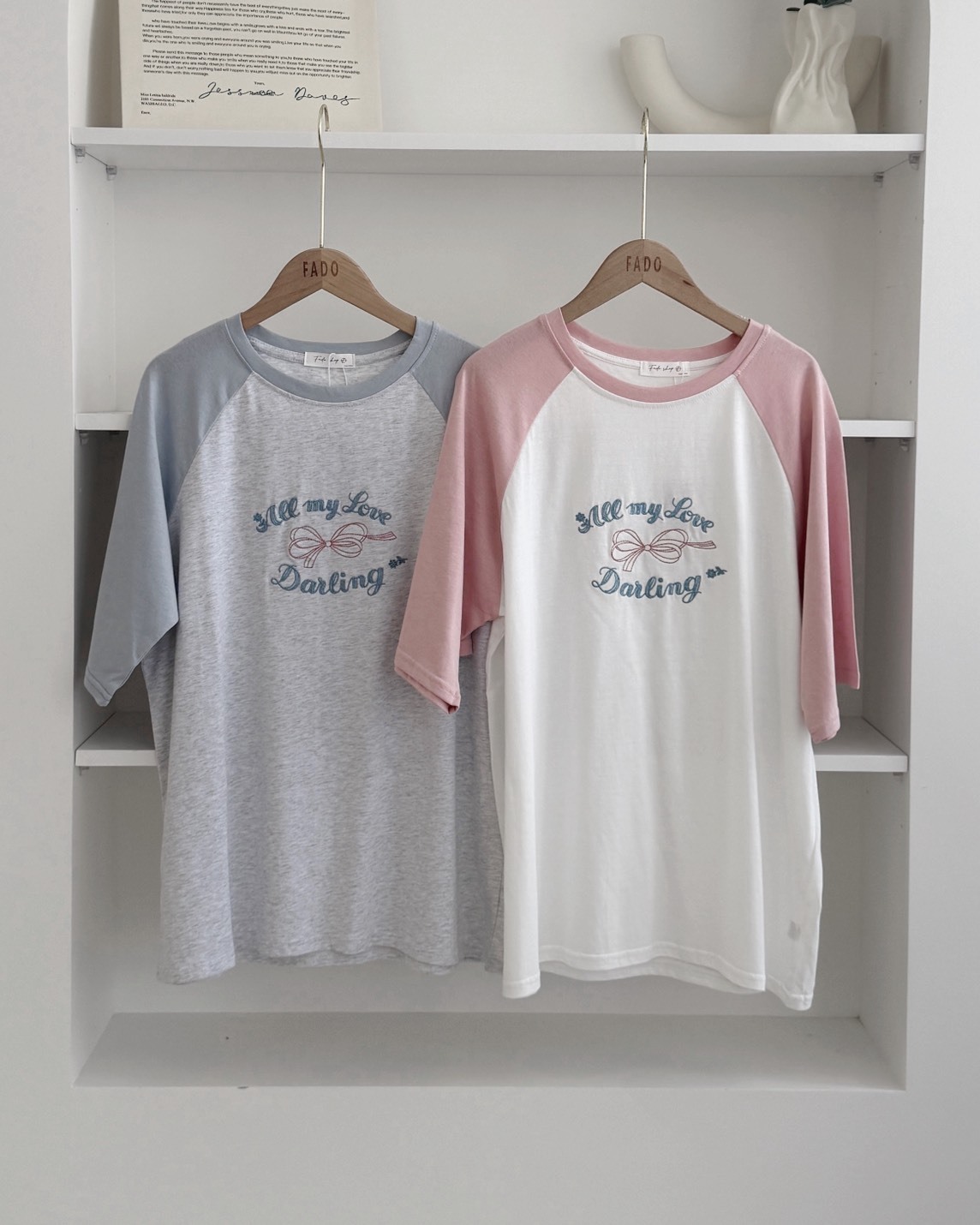 法朵Fado shop｜All My Love 蝴蝶結拼色短T 0215039 兩色