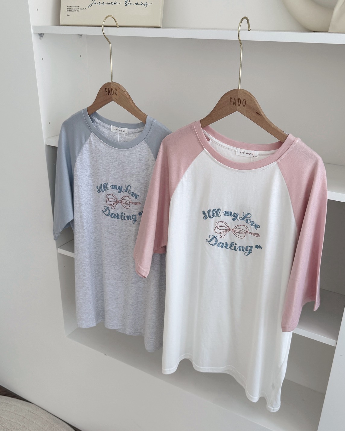 法朵Fado shop｜All My Love 蝴蝶結拼色短T 0215039 兩色