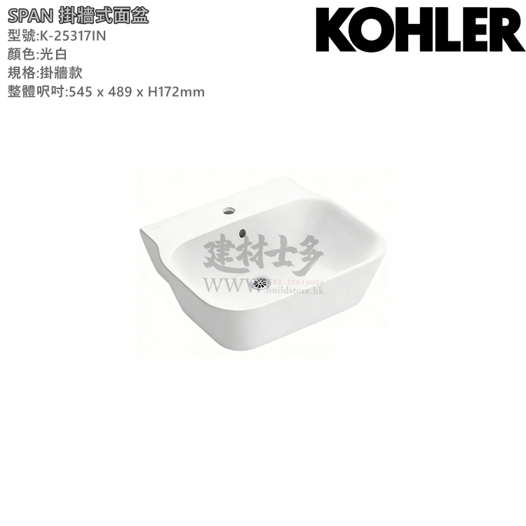 2026年優惠 美國 KOHLER SPAN 浴室掛牆式面盤 K-25317IN