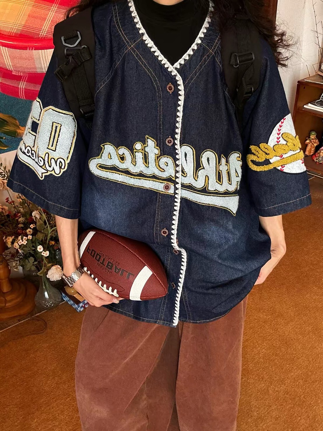 鋸齒單寧棒球衫