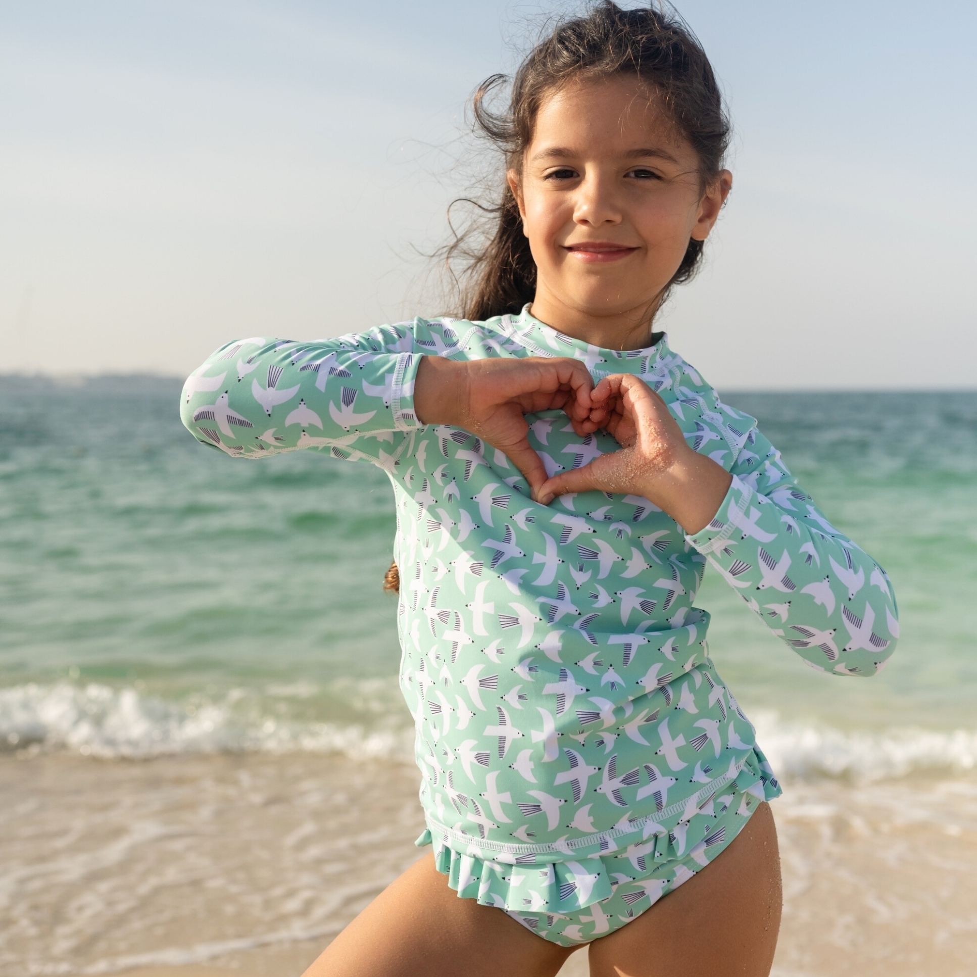 〖 Badawii 〗粉綠海鷗防曬兩件式泳衣