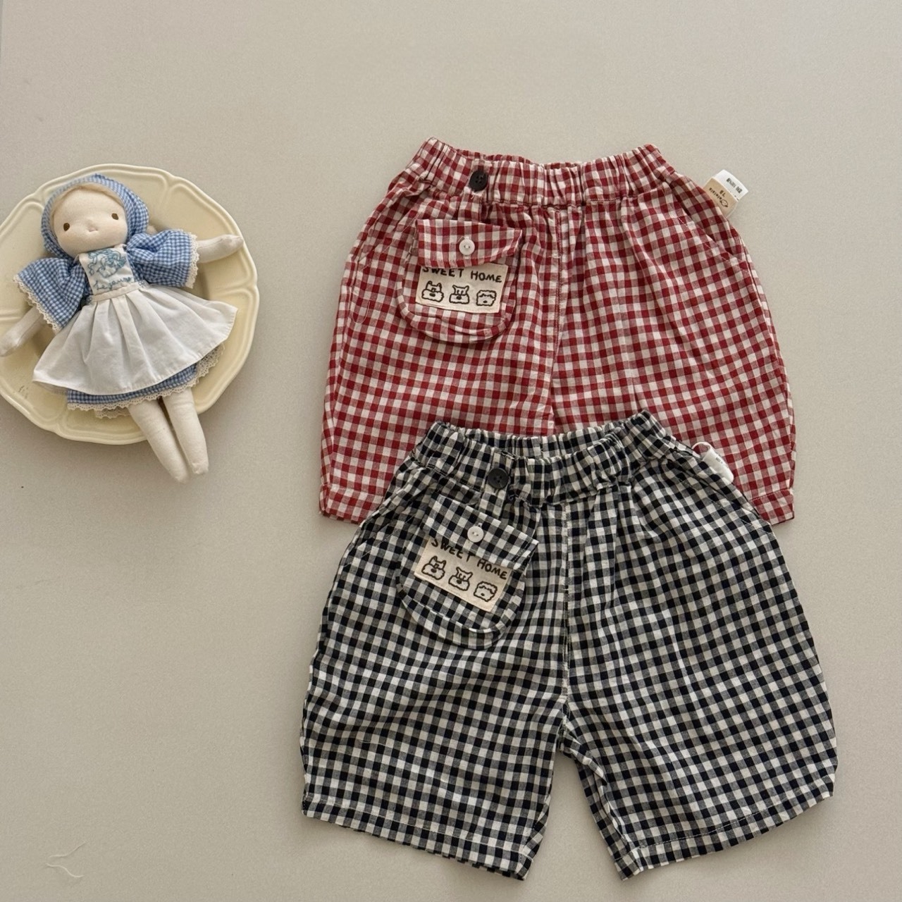 格紋小標籤短褲