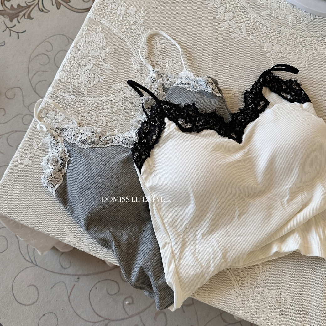 【網感美學】DOMISS蕾絲撞色背心-3色 法式慵懶純欲感(現+預)