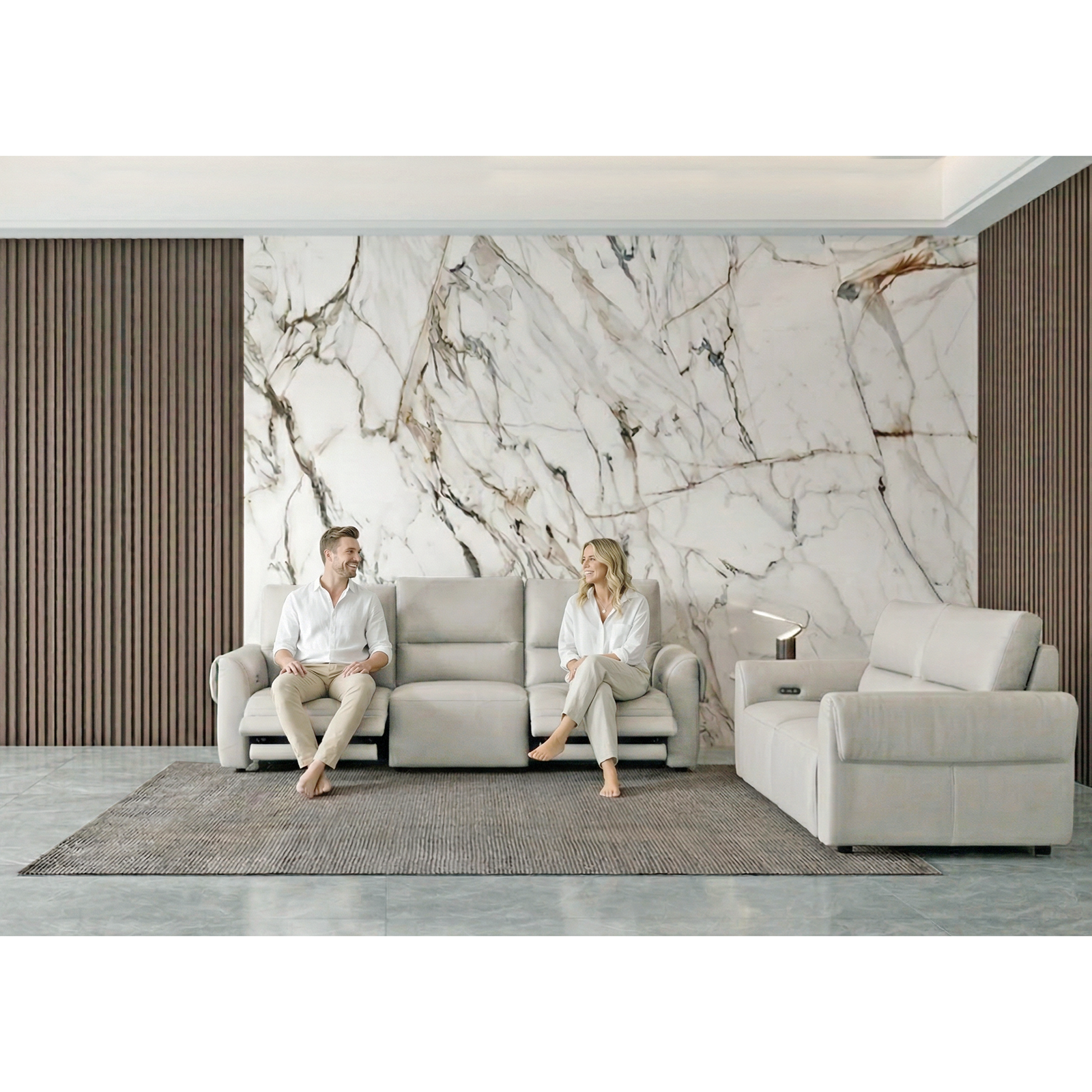 Miles 牛皮電動沙發 - 白灰色〔SFCL380〕