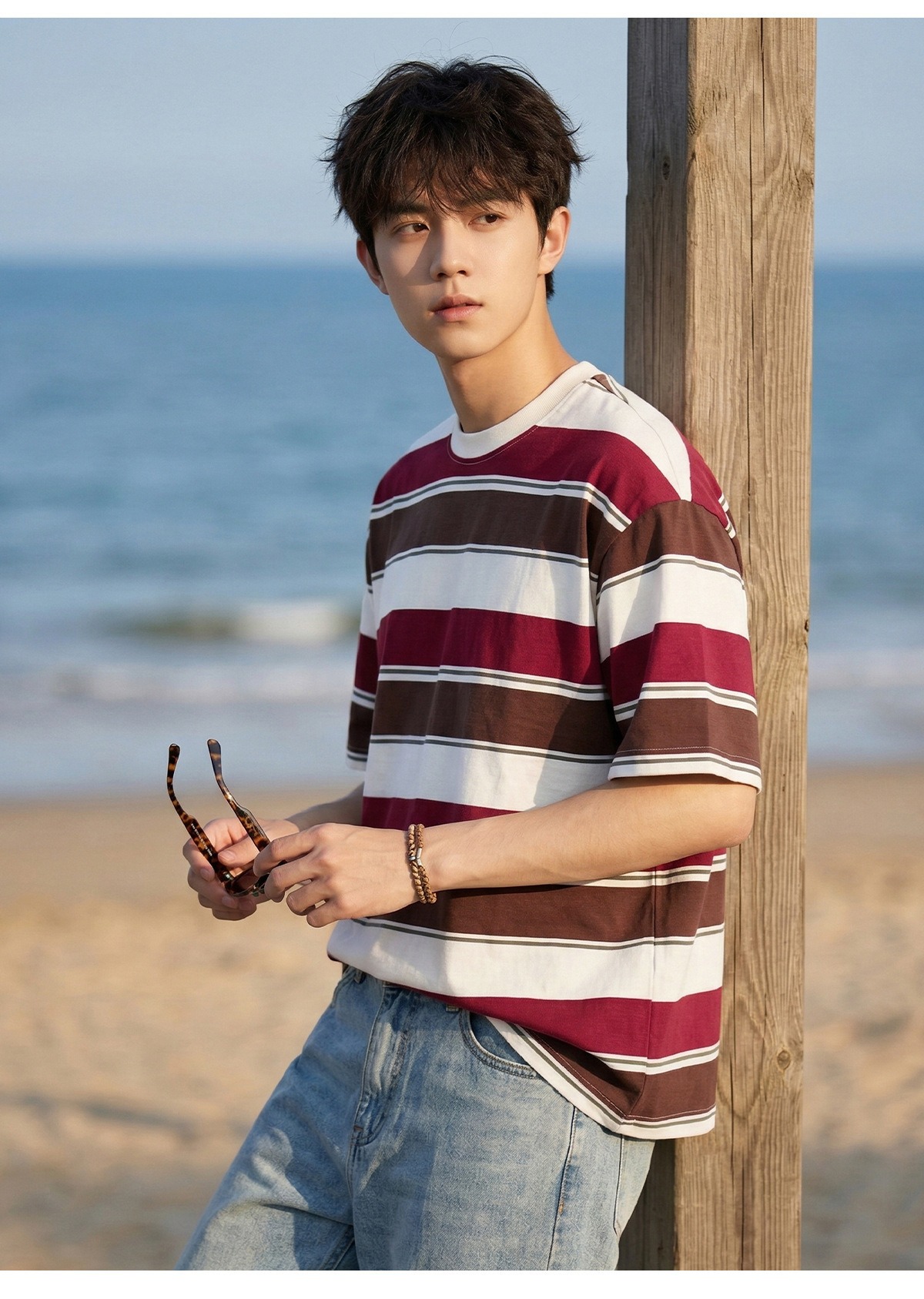 撞色條紋寬鬆短踢 OT7287