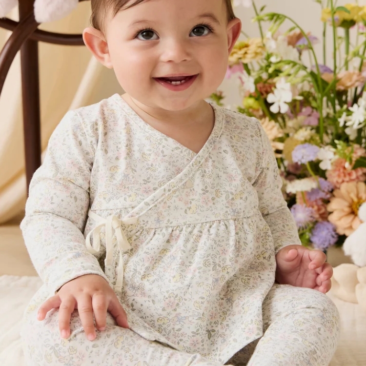 （預購）JAMIEKAY 兔兔花園花卉印花綁帶上衣 Organic Cotton Petal Wrap Top - Cottage Garden