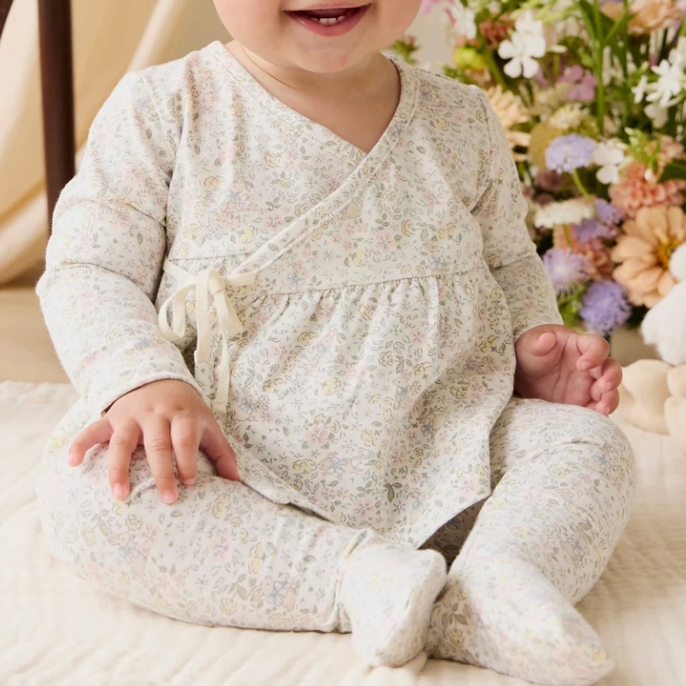 （預購）JAMIEKAY 兔兔花園花卉印花連腳褲 Organic Cotton Footed Pant - Cottage Garden